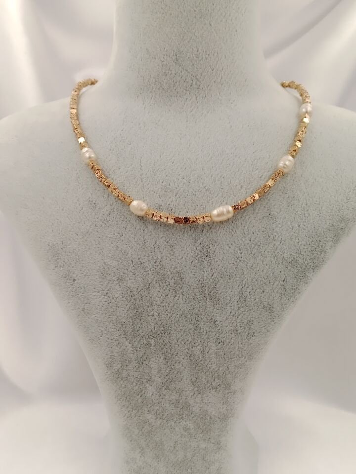Lovely Lav Gold İncili Minimal Lav Taşı Kolye