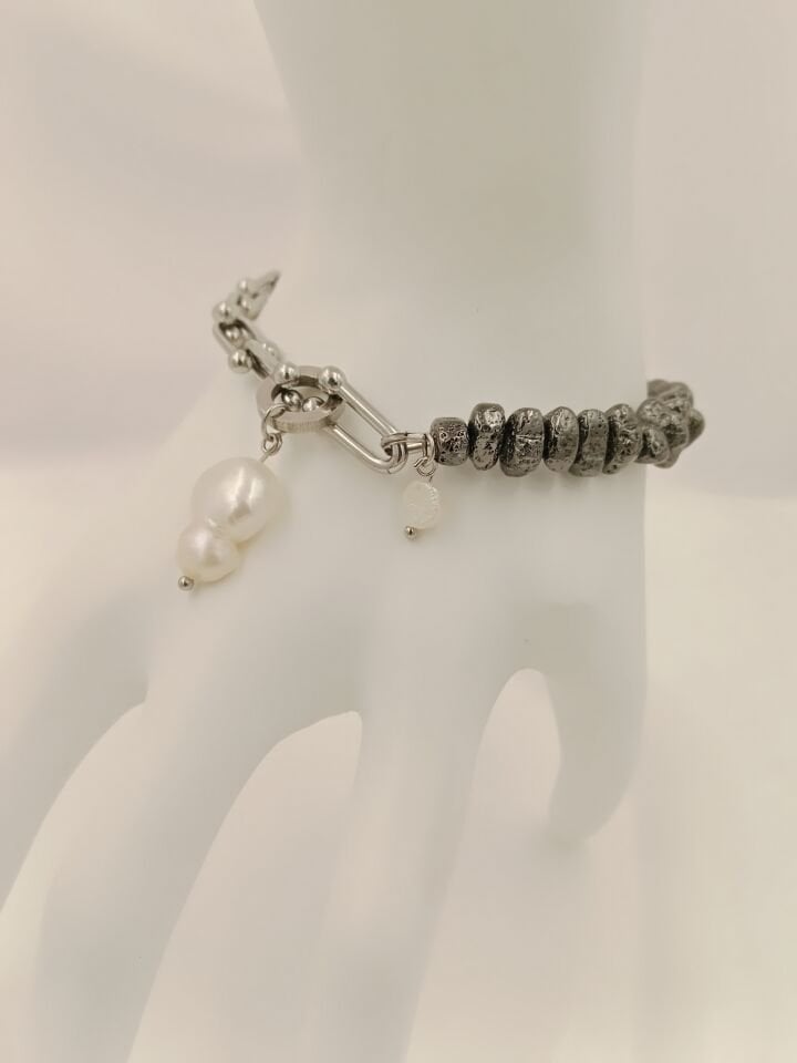 Lovely Lav Gümüş Barok İncili Lav Taşı Bileklik