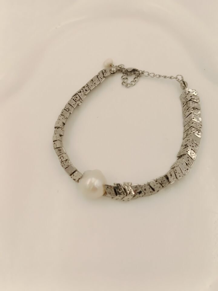 Lovely Lav Gümüş Barok İncili Lav Taşı Bileklik