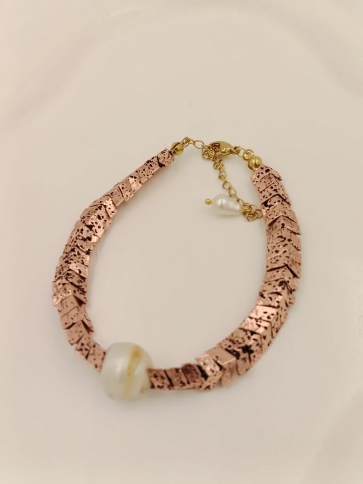 Lovely Lav Rose Barok İncili Lav Taşı Bileklik