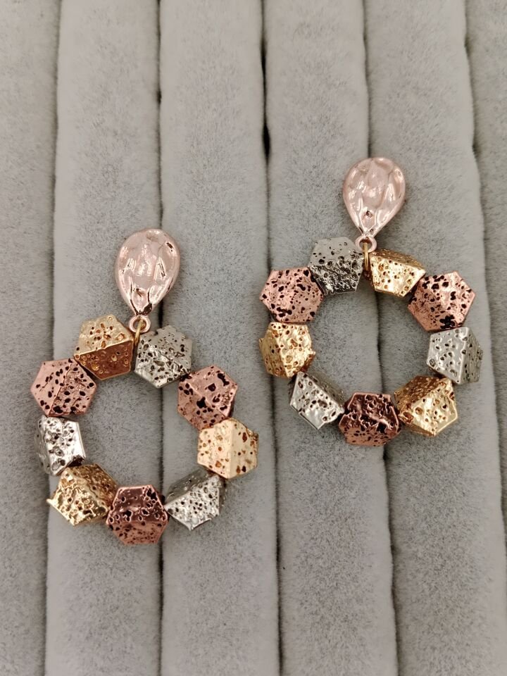 Lovely Lav Mix Renkli Petek Lav Taşı Tasarım Küpe