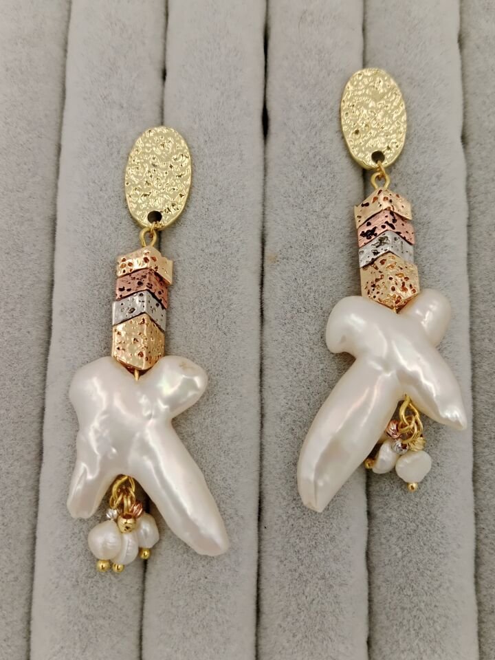 Lovely Lav Mix Renkli Barok İncili Lav Taşı Tasarım Küpe