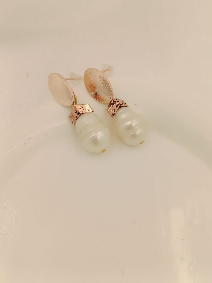 Lovely Lav Rose Renkli Barok İncili Lav Taşı Tasarım Küpe
