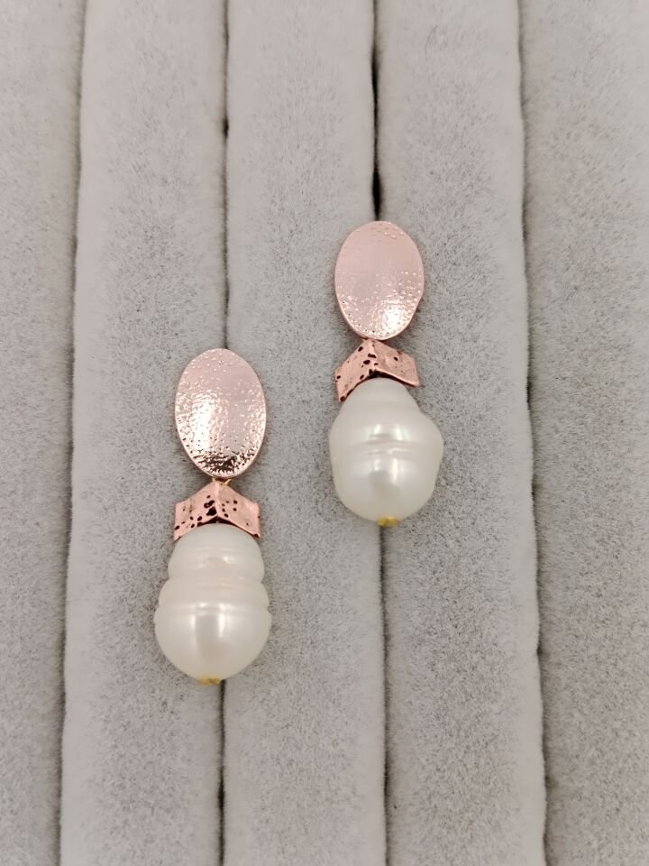 Lovely Lav Rose Renkli Barok İncili Lav Taşı Tasarım Küpe