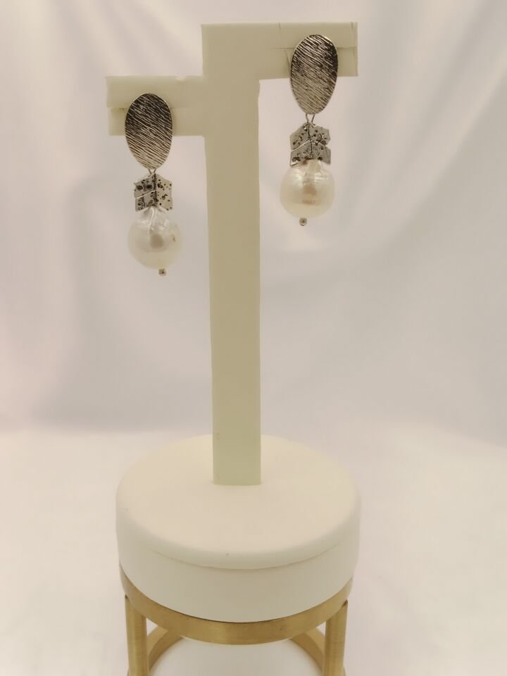 Lovely Lav Gümüş Barok İncili  Lav Taşı Tasarım Küpe