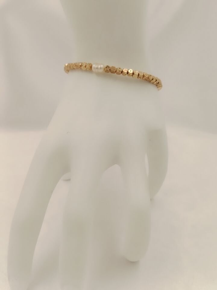 Lovely Lav Gold İncili Lav Taşı Minimal Bileklik